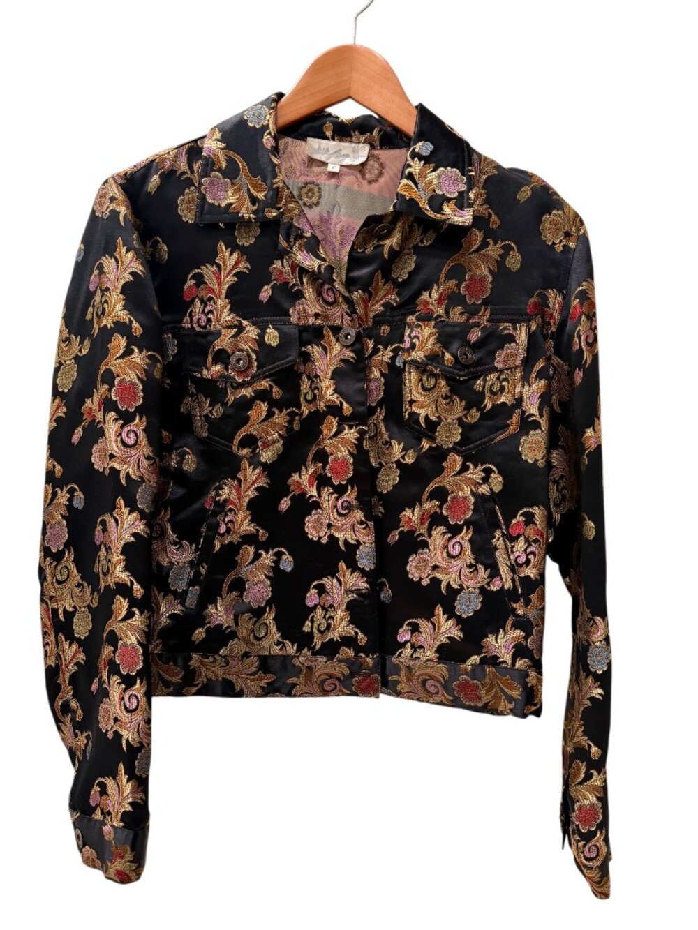 The Silk Box Black Floral Brocade Cropped Jacket Jacquard Statement Piece Size 6